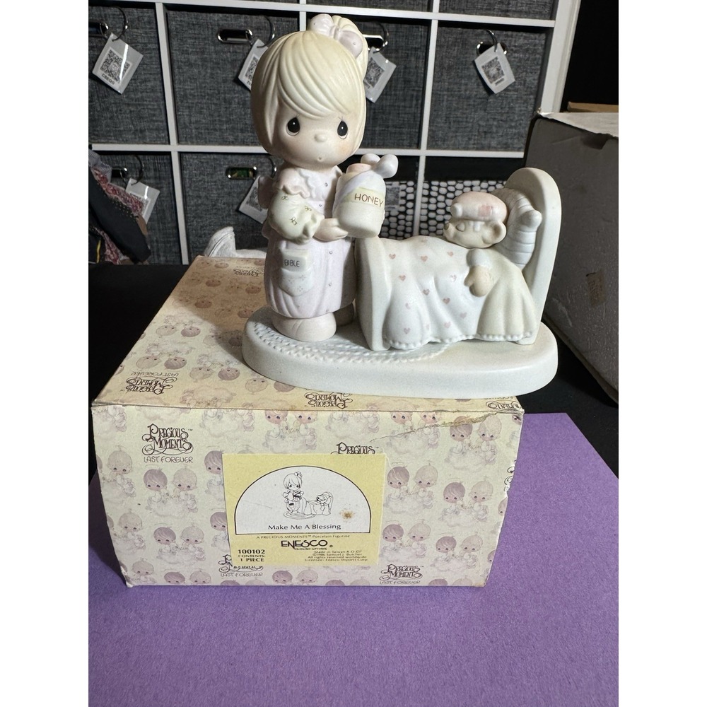 Precious Moments Make Me A Blessing 100102 VTG 1986 Figure Org Box Tags Mint